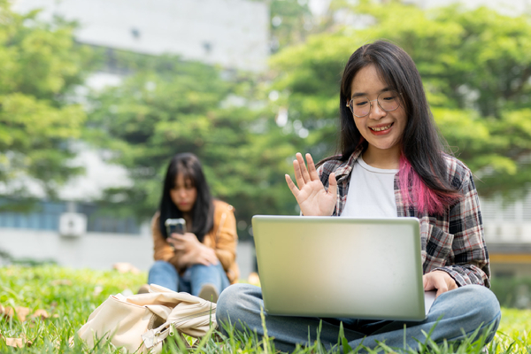 Student using Wi-Fi on campus
